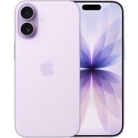 Lavender Apple iPhone 17 with dual rear cameras and edge-to-edge display showing a purple petal design.