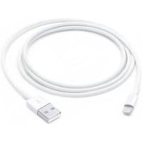 White Apple Lightning to USB cable, 1 meter, with USB-A connector and Lightning connector, coiled loosely.