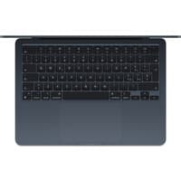 Midnight Apple MacBook Air 13-inch with M3 chip, black keyboard, large trackpad, slim design, and sleek finish.