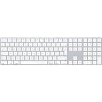 Apple Magic Keyboard, silver and white, with numeric keypad, UK QWERTY layout, Bluetooth connectivity.