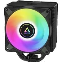 Black ARCTIC Freezer 36 A-RGB CPU cooler with illuminated rainbow fan and sleek tower design.