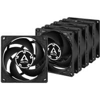 Black ARCTIC P8 PWM PST 80mm fan pack with pressure-optimized blades and central logo on each fan.