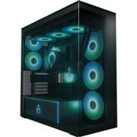 Black ARCTIC Xtender E-ATX PC case with tempered glass panel, RGB fans, and sleek angular design.