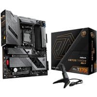 ASRock AMD X870 motherboard, black with silver accents, socket AM5, Extended ATX, includes box and antenna.