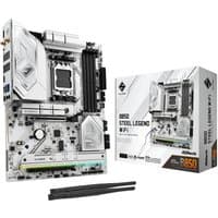 ASRock B850 Steel Legend WiFi ATX motherboard, silver and black design, with box and antennas.