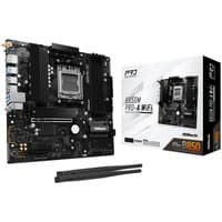 ASRock B850M Pro-A WiFi micro ATX motherboard, black with silver accents, includes two WiFi antennas, AM5 socket.