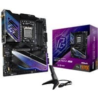 ASRock MK X870E NOVA WIFI motherboard, black with purple accents, ATX form factor, includes Wi-Fi antenna.