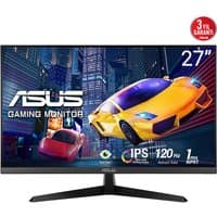 ASUS 27" gaming monitor with thin bezels, 120Hz refresh rate, IPS display, and sleek black stand.