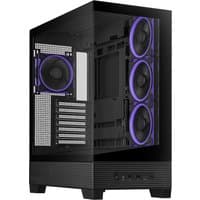 Black ASUS A31 Plus TG ARGB Midi Tower with tempered glass panel and purple-lit cooling fans.