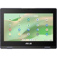 Grey ASUS Chromebook CZ11 Flip with 11.6" touchscreen, ChromeOS interface, and Wi-Fi 6 connectivity.