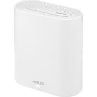 White ASUS tri-band Wi-Fi 6 router with rounded edges, vertical design, and vented top panel.