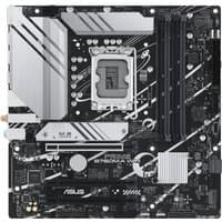 ASUS PRIME B760M-A WIFI micro ATX motherboard, black with silver accents, LGA 1700 socket, multiple slots and ports.