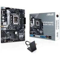 ASUS PRIME H610M-A WIFI D4 micro ATX motherboard with black PCB, silver accents, and boxed packaging.
