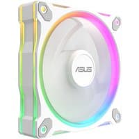 White ASUS Prime MR120 ARGB computer fan, 12 cm, with rainbow LED lighting and sleek design.