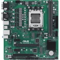 ASUS PRO A620M-C-CSM micro ATX motherboard, green PCB, AM5 socket, dual RAM slots, multiple ports, and expansion slots.
