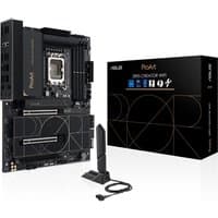 ASUS PROART Z890-CREATOR WIFI motherboard, black with gold accents, LGA 1851 socket, includes WiFi antenna and box.