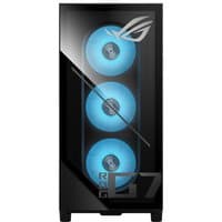 Black ASUS ROG G700 gaming tower with three blue LED fans and ROG logo on glass front panel.