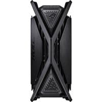 Black ASUS ROG Hyperion GR701 BTF Edition tower with transparent panels and angular design.