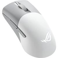 White ASUS ROG Keris Wireless AimPoint mouse, sleek design, right-hand RF wireless, with ROG logo on the palm rest.