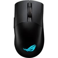 Black ASUS ROG Keris Wireless AimPoint mouse with blue logo, right-hand design, scroll wheel, and USB Type-C port.