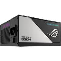 ASUS ROG Loki SFX-L 850W Platinum PSU, black and silver, 24-pin ATX, ROG logo, sleek design with ventilation grid.