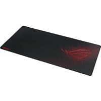 Black ASUS ROG Sheath gaming mouse pad with red ROG logo and smooth surface.