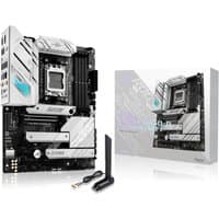ASUS ROG STRIX B650-A GAMING WIFI motherboard, black and silver design, with box and antenna included.
