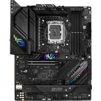 ASUS ROG STRIX B760-F GAMING WIFI motherboard, black with RGB lighting, LGA 1700 socket, ATX form factor.