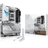 ASUS ROG STRIX X870-A GAMING WIFI motherboard, silver and black design, ATX form factor, with antenna and packaging.