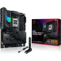 ASUS ROG STRIX X870-F GAMING WIFI motherboard, black with RGB lighting, AM5 socket, ATX form factor, includes antenna.