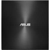 Black ASUS SDRW-08U7M-U optical disc drive with sleek, brushed metal finish and centered ASUS logo.