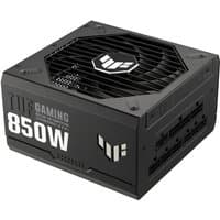 Black ASUS TUF Gaming 850W Gold power supply unit with 24-pin ATX connector and bold white branding.