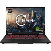 ASUS TUF Gaming A16 laptop, 16-inch display, black chassis, red backlit keyboard, AMD Ryzen 7, GeForce RTX graphics.