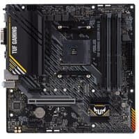 ASUS TUF GAMING A520M-PLUS II micro ATX motherboard, black with yellow accents, AM4 socket, multiple slots and ports.