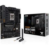 ASUS TUF GAMING B650-E WIFI motherboard, black with heatsinks, AM5 socket, includes WiFi antenna and retail box.