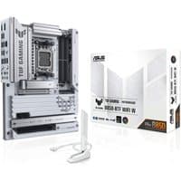ASUS TUF GAMING B850-BTF WIFI W motherboard, silver ATX design, with socket AM5, includes white WiFi antenna.
