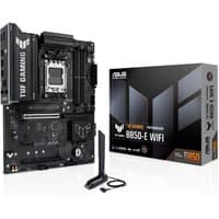 ASUS TUF GAMING B850-E WIFI motherboard, black with silver accents, AM5 socket, ATX form factor, with packaging.