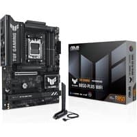ASUS TUF GAMING B850-PLUS WIFI motherboard, black with silver accents, AM5 socket, ATX form factor, includes antenna.