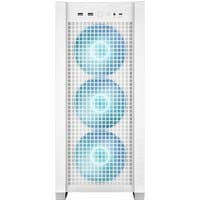 White ASUS TUF Gaming GT302 ARGB Midi Tower with mesh front panel and three illuminated cooling fans.