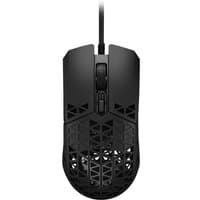 Black ASUS TUF Gaming M4 Air mouse with honeycomb design, ambidextrous shape, USB Type-A, and scroll wheel.