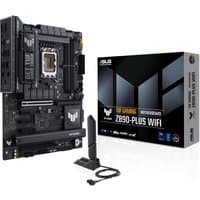 ASUS TUF GAMING Z890-PLUS WIFI motherboard, black with silver accents, includes antenna and branded box.