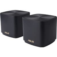 Black ASUS ZenWiFi XD4 Plus dual-band routers, sleek cube design with subtle logo on front.