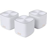 White ASUS ZenWiFi XD5 mesh system, three cube-shaped units with subtle ASUS logo and smooth top surface.