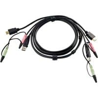 Black ATEN HDMI KVM cable 1.8m with HDMI, USB, and audio connectors, bundled in a coil.