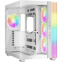 White be quiet! LIGHT BASE 600 LX Midi Tower with RGB front panel, tempered glass side, and multiple RGB fans.