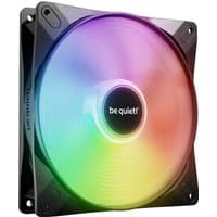Black be quiet! 120mm PWM computer case fan with rainbow LED lighting and sleek frame design.