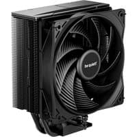 Black be quiet! Pure Rock 3 processor air cooler with 12 cm fan, sleek design, and dense fin array.