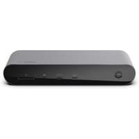 Belkin Thunderbolt 4 Dock Pro, sleek black design, multiple ports including USB-C and Ethernet, compact rectangular shape.
