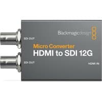 Blackmagic Design video signal converter, gray with HDMI to SDI 12G labeling and dual SDI outputs.
