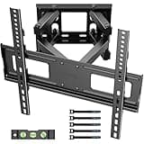 BONTEC TV wall bracket, black metal, full motion double arm, includes spirit level and cable ties, fits 23–70 inch screens.